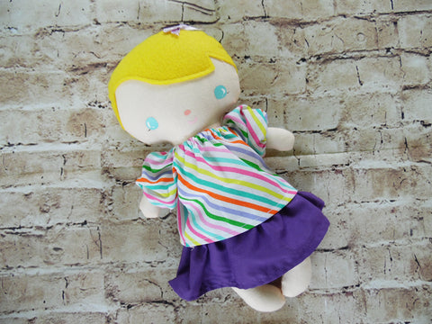 Wee Baby Girl Doll, White, Purple Skirt/Striped Top