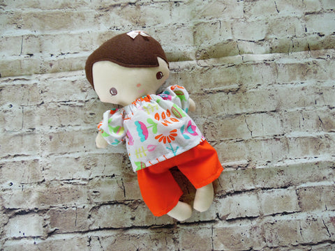 Wee Baby Girl Doll, White, Orange Skirt/Floral Print Top