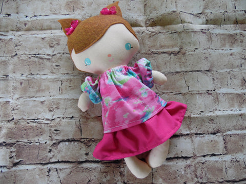Wee Baby Girl Doll, White, Pink Skirt/Pink-Blue Top