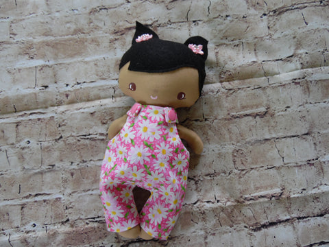 Wee Baby Girl Doll, Tan, Pink Daisy Overalls