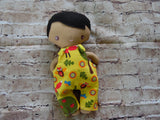 Wee Baby Boy Doll, Tan, Yellow Print Overalls
