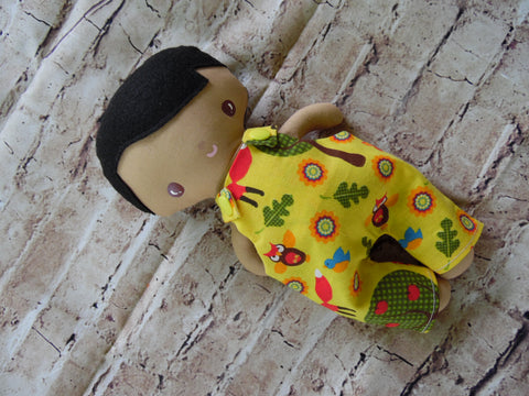 Wee Baby Boy Doll, Tan, Yellow Print Overalls