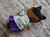 Wee Baby Girl Doll, Dark, Purple Skirt Striped Top