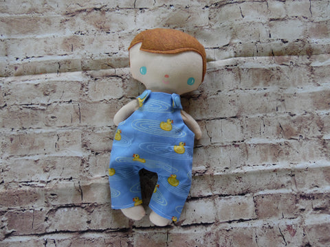 Wee Baby Boy Doll, White, Blue Overalls with Duckies