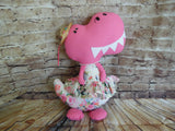 Dinosaur, Girl, T-Rex, Pink Polka Dot with Floral Print