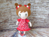 Lollipop Girl, White, Brown Pigtails, Red Dress with White Daisies