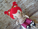 Lollipop Girl, White, Red Pigtails, Beige Floral Top/Maroon Pants
