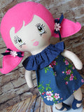 Lollipop Girl, White, Pink Ponytails, Navy Polka Dot Floral Dress