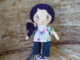 Lollipop Girl, White, Purple Hair Long Ponytail, Floral Print Top/Denim Pants