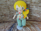 Lollipop Girl, White, Yellow Hair Long Ponytail, White Floral Top/Light Turquoise Pants