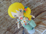 Lollipop Girl, White, Yellow Hair Long Ponytail, White Floral Top/Light Turquoise Pants