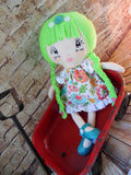 Lollipop Girl, White, Lime Green Hair-Braids, Pink/Turquoise Floral Print