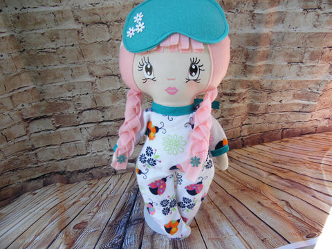 Lollipop Girl, White, Pink Hair-Braids, White Floral Print Footed PJs